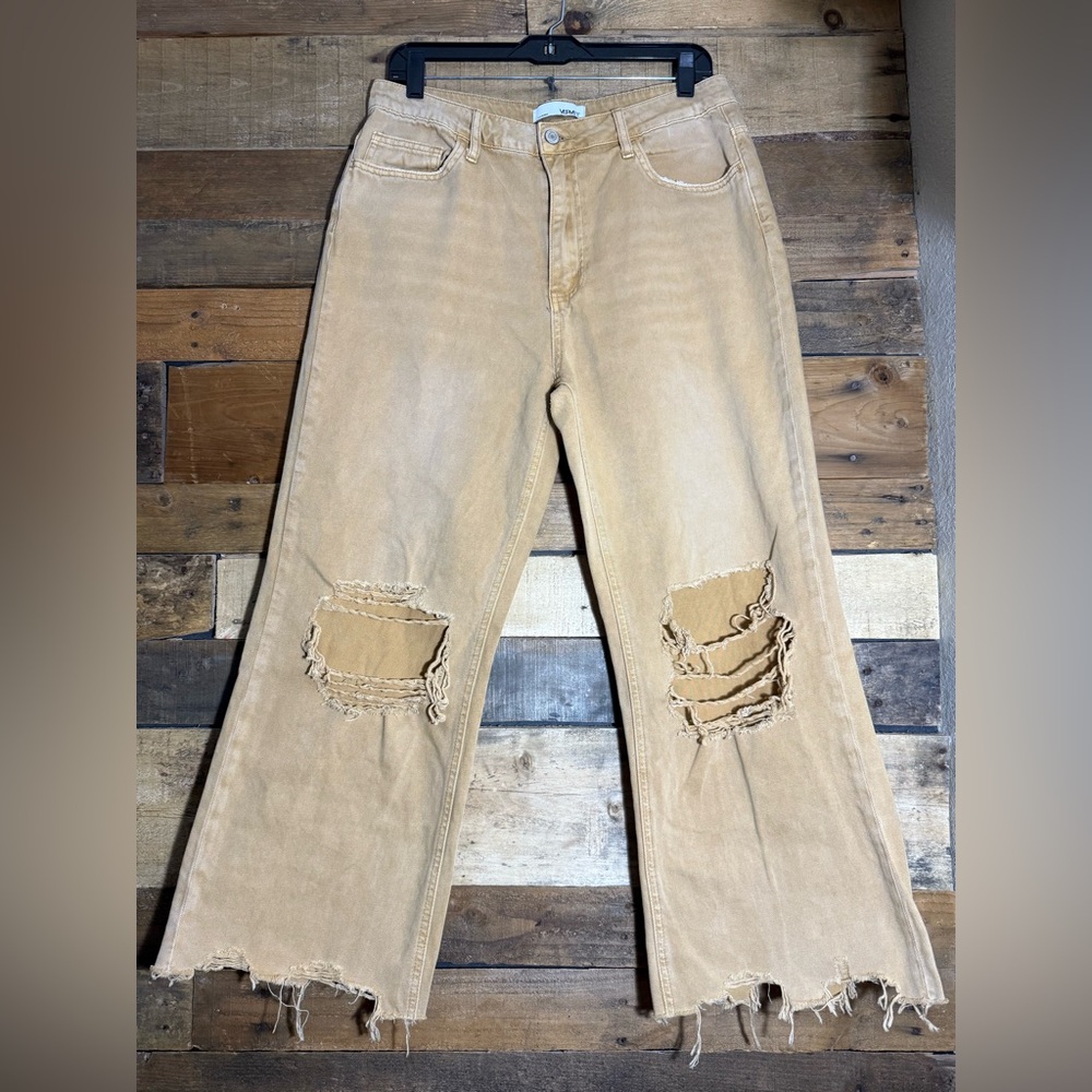 VERVET Tan Khaki - Vintage High Rise Crop Flare Jeans Distressed Women’s size 30